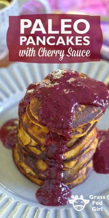 paleo and Low carb pancakes with cherry sauce